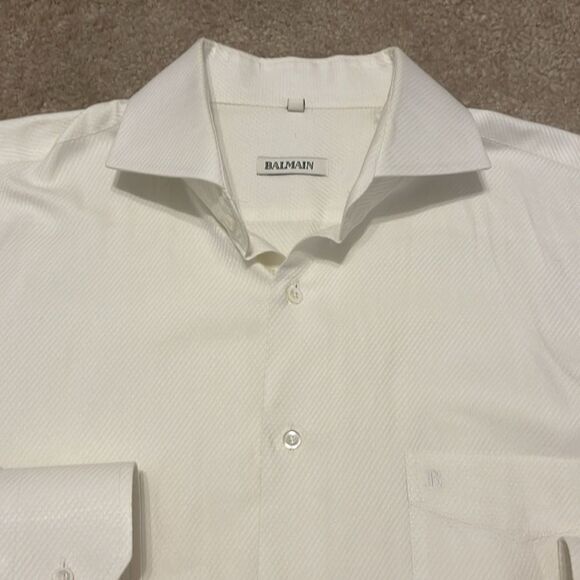 BALMAIN Men's Button Front Long Sleeve Shirt Two Ply Cotton Size Large - Picture 5 of 12